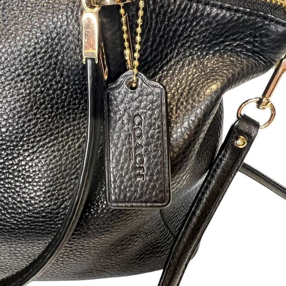 Coach Black Pebble Leather Zip Closure Double Handle Shoulder Crossbody Bags - Picture 3 of 13
